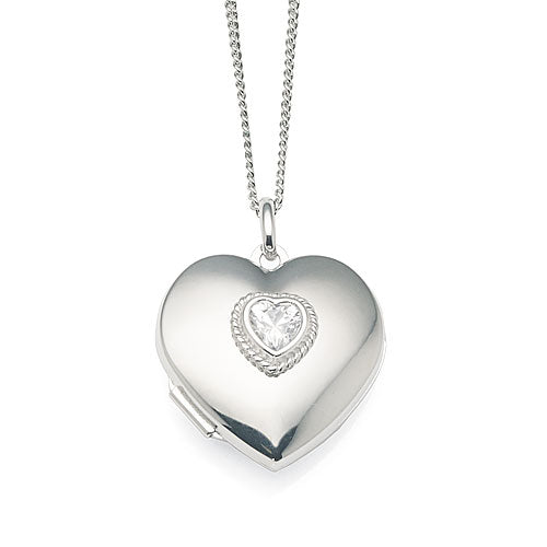 Sterling Silver Heart Cubic Zirconia Locket