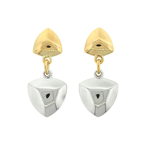 9ct 2-Tone Gold Geometric Drop Stud Earrings