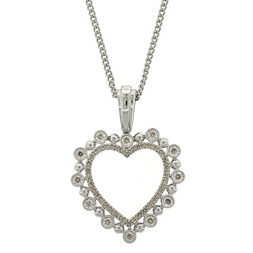 9ct White Gold Diamond Heart Pendant TW 0.16CT