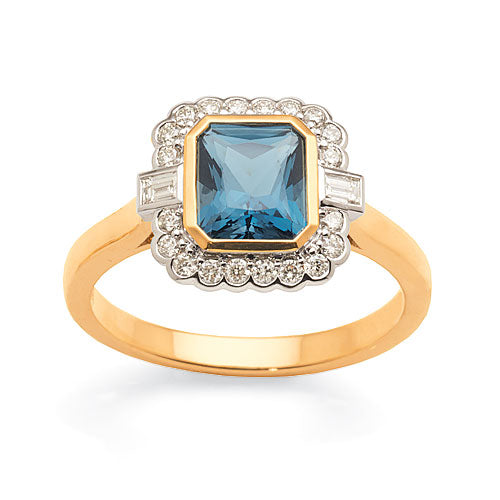 9ct 2-Tone 'London Blue' Topaz Diamond Ring