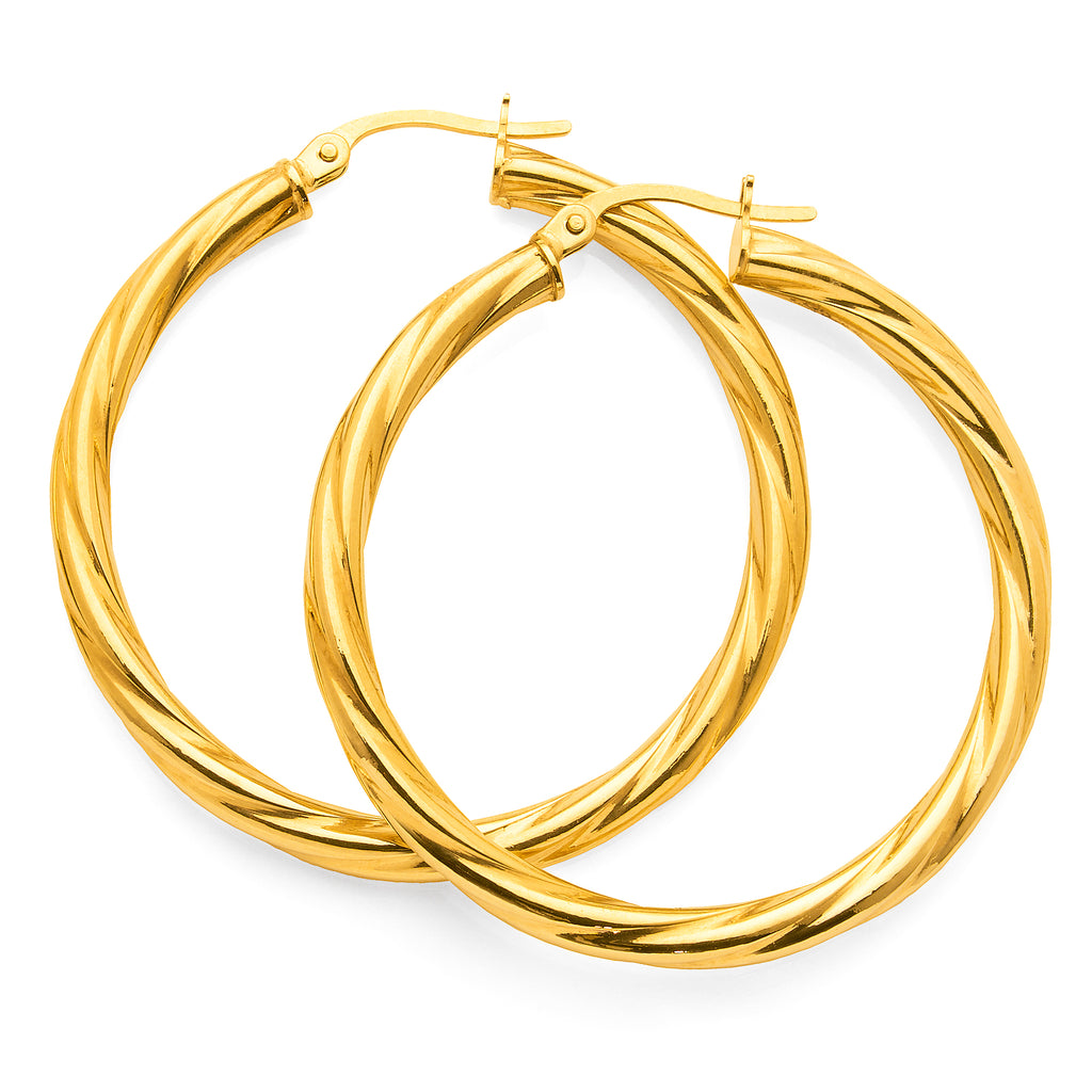 9ct Gold 30mm Twist Hoop Earrings