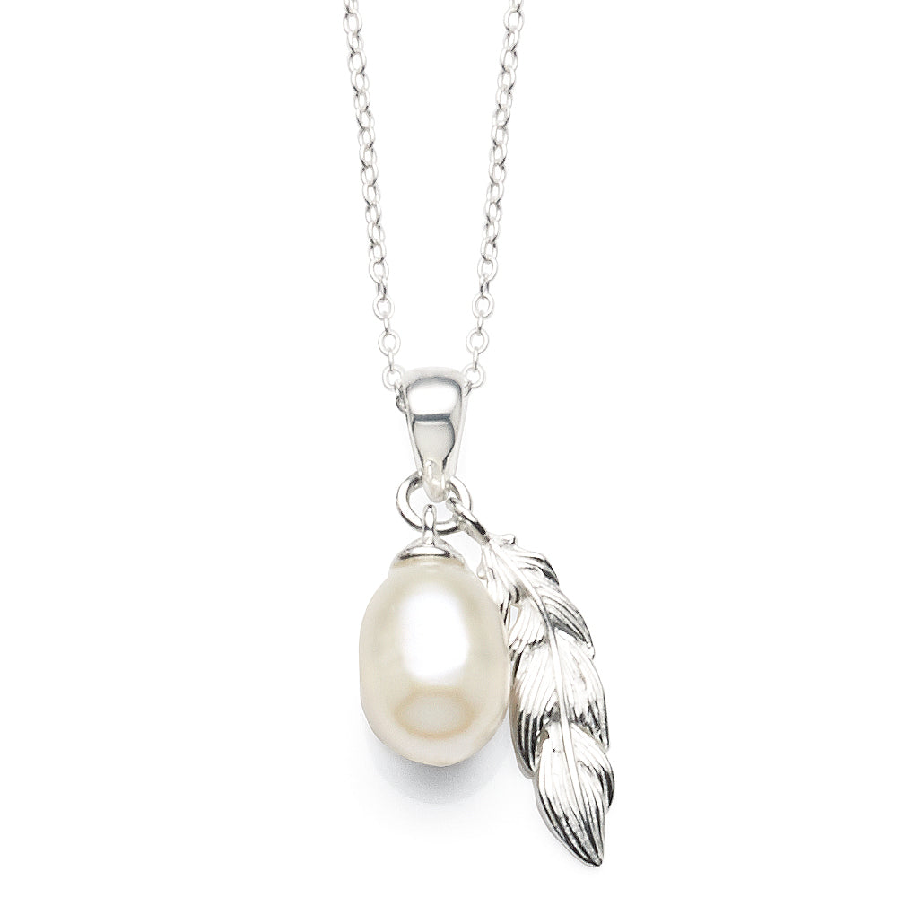 Sterling Silver 45cm Pearl & Feather Necklet