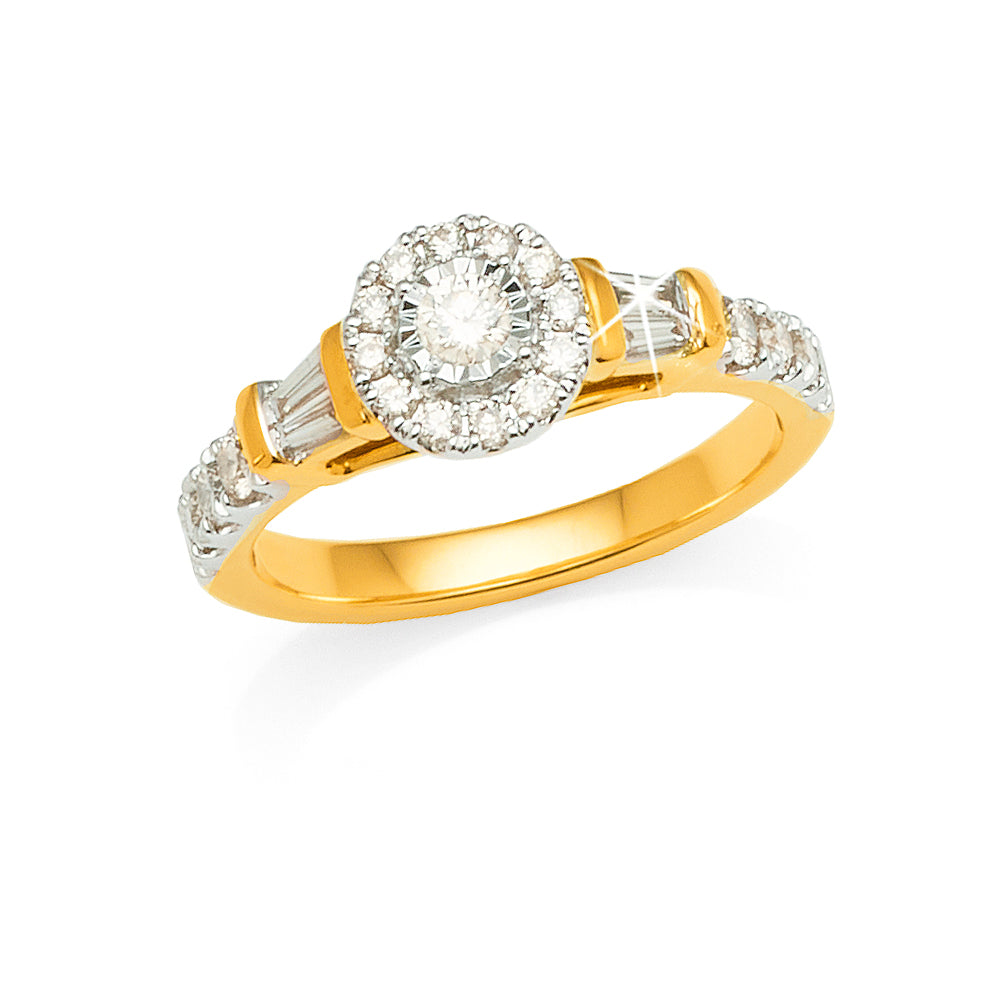 9ct Gold Diamond Halo Ring TW 0.59CT