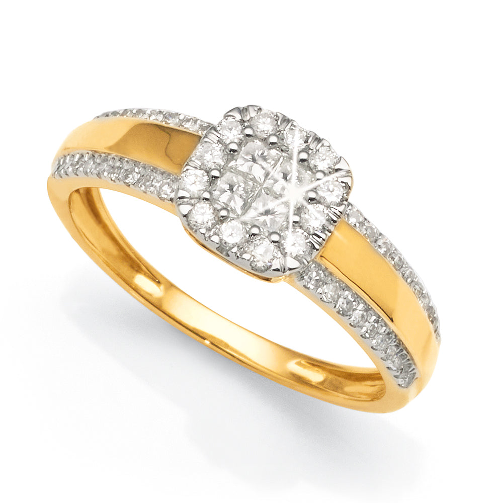 9ct Gold Princess Cut & Round Diamond Cluster Ring TDW 0.47C