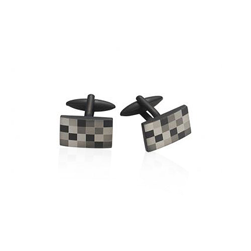Black Stainless Steel Checkered Cufflinks