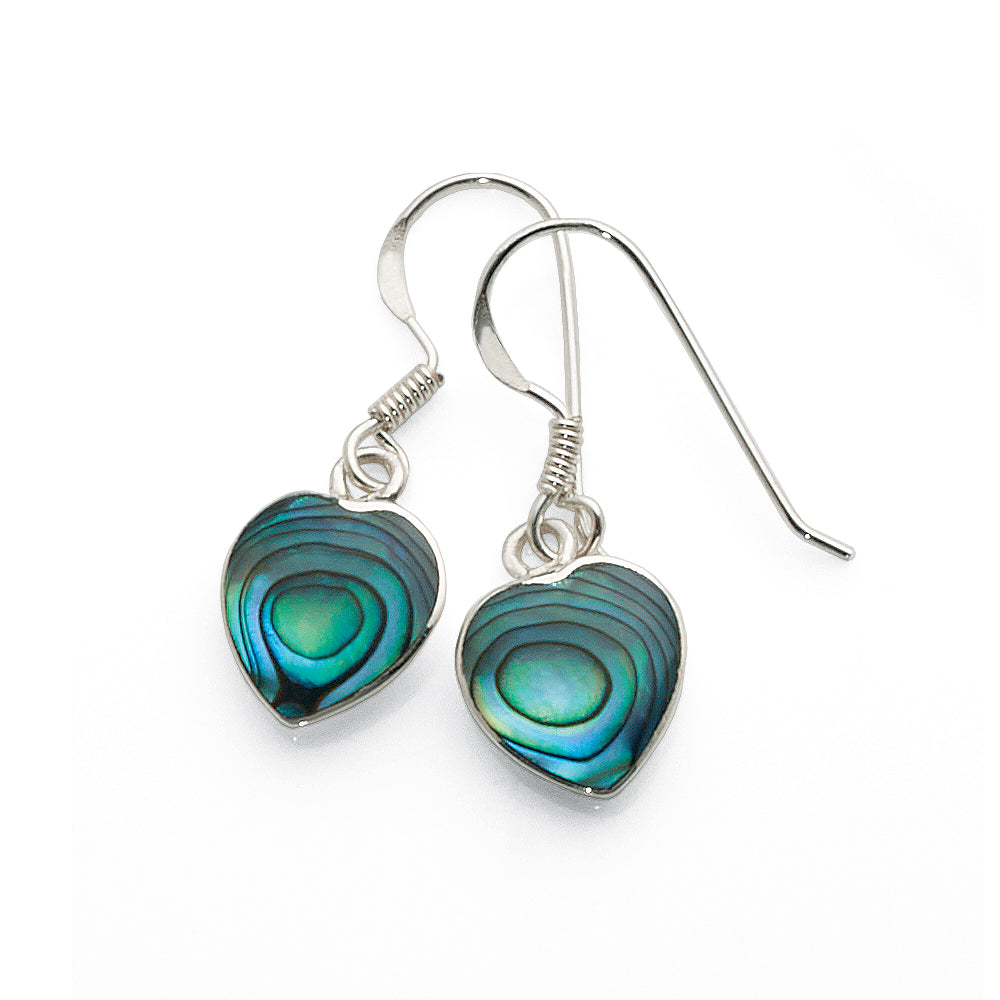 Sterling Silver Paua Shell Heart Hooks