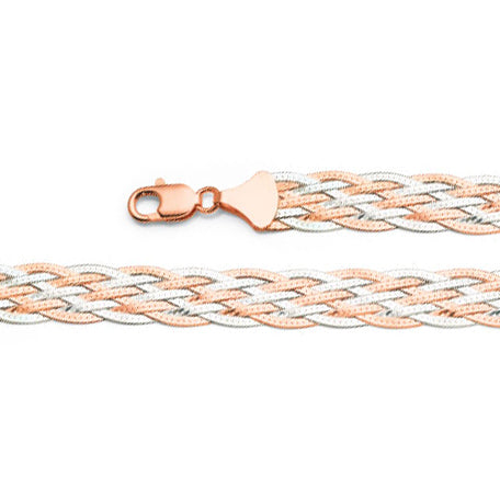 Sterling Silver and Rose 2-Tone Plaited Serpentine Bracelet