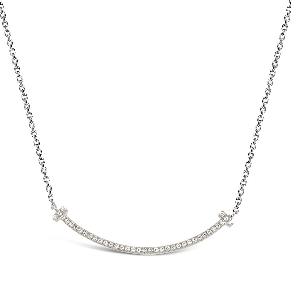 Evergem 9ct White Gold Curved Bar Cubic Zirconia Necklet N10