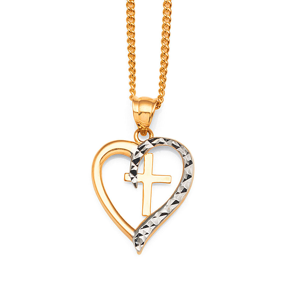 9ct 2-Tone Heart Religious Pendant