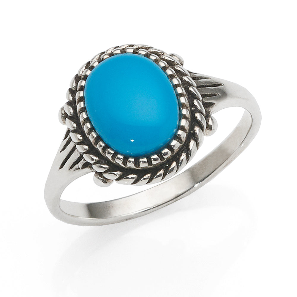 Sterling Silver Oval Blue Turquoise Double Bezel Ring