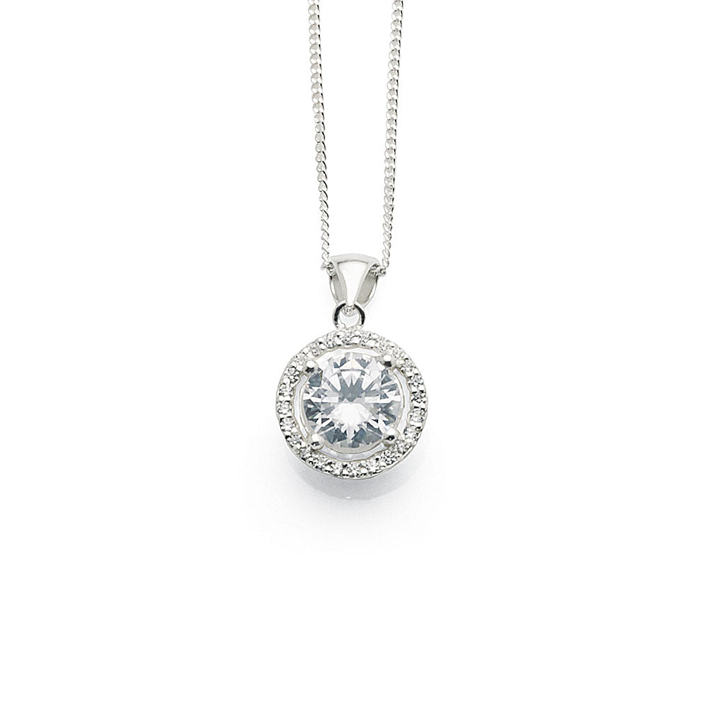 Sterling Silver 8mm Cubic Zirconia Halo Pendant