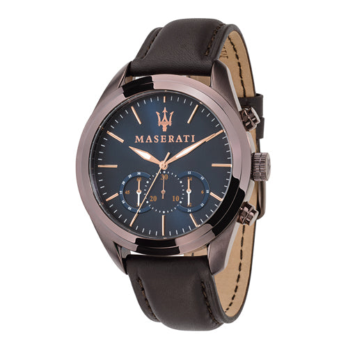 Maserati 'Traguardo' Multi-Function Brown Leather Watch R887