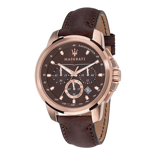 Maserati 'Successo' Chronograph Rose Brown Leather Watch R88