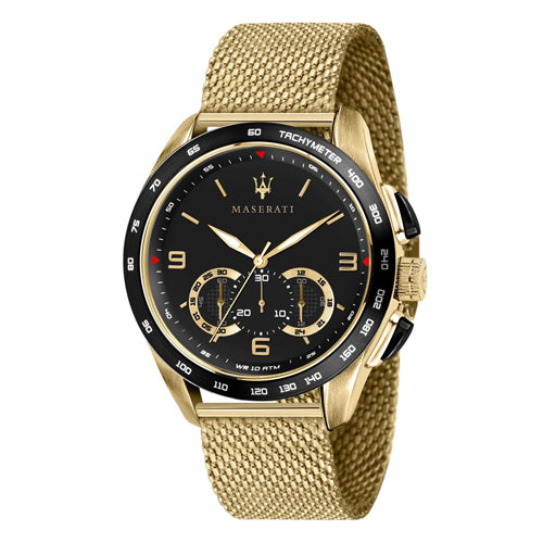 Maserati 'Traguardo' 45mm Black Dial Gold Mesh Watch R887361