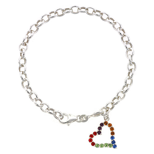 Sterling Silver Multi-Coloured CZ Heart Bracelet