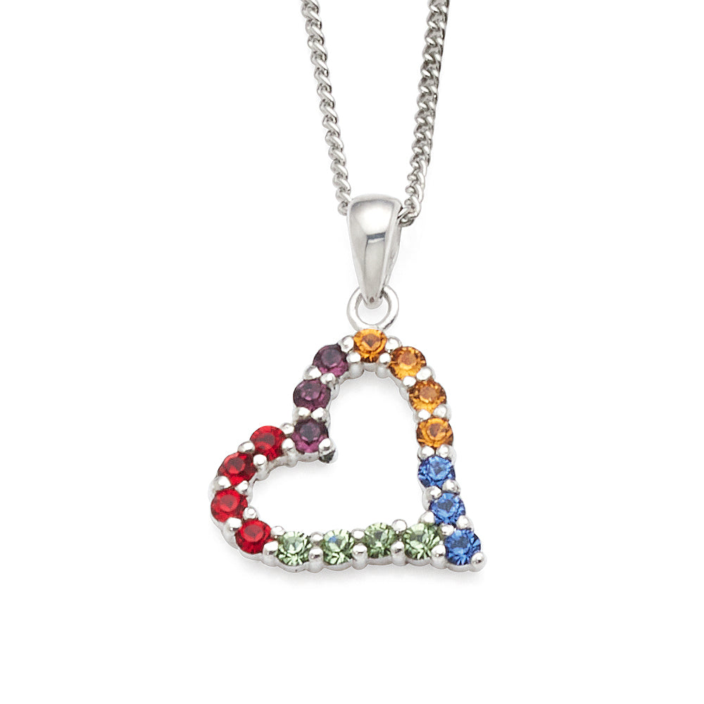 Sterling Silver Multi-Coloured Cubic Zirconia Heart Pendant