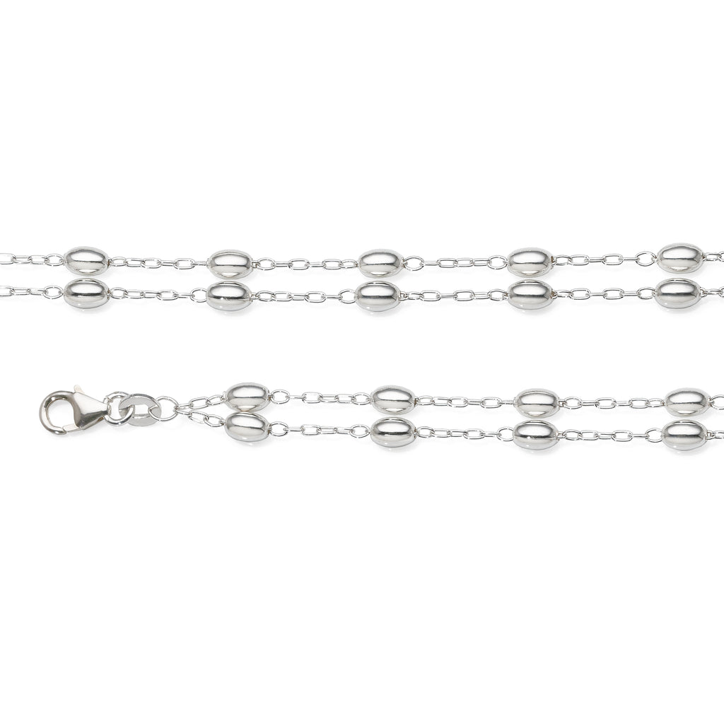 Sterling Silver 19cm Double Strand Beaded Bracelet