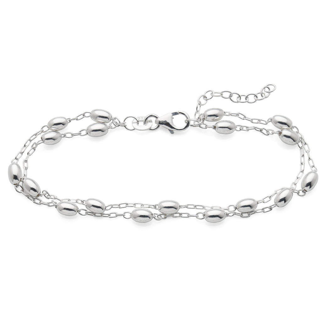 Sterling Silver 19cm Double Strand Beaded Bracelet