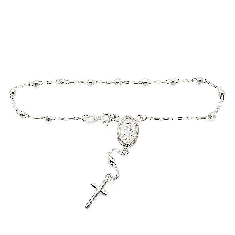 Sterling Silver Religious Oval Medal & Cross Bracelet