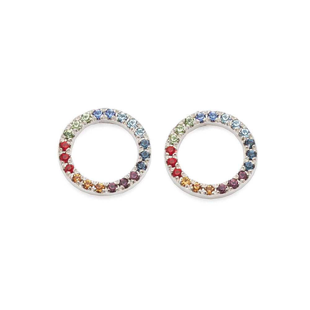 Sterling Silver Multi-Colour Cubic Zirconia Open Circle Stud