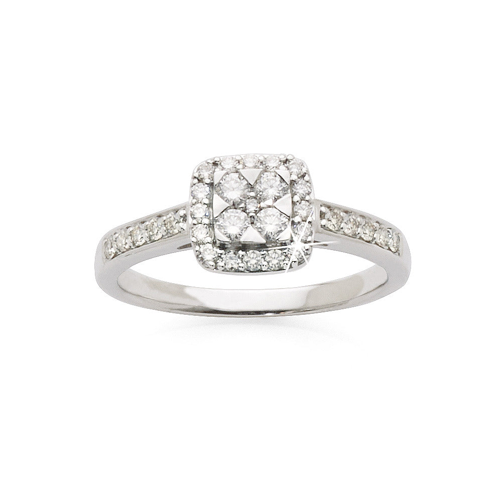 9ct White Gold Diamond Pave Set Halo Ring TDW 0.48CT