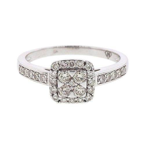 9ct White Gold Diamond Pave Set Halo Ring TDW 0.48CT