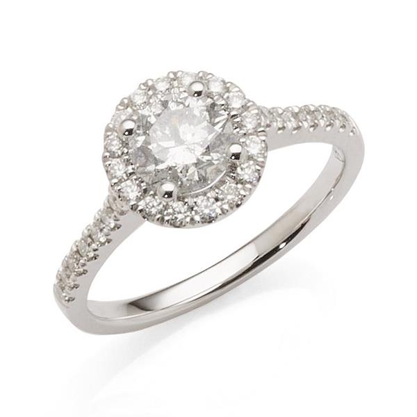 Halo Engagement Ring with 1.23 Carat TW of Diamonds in 18ct