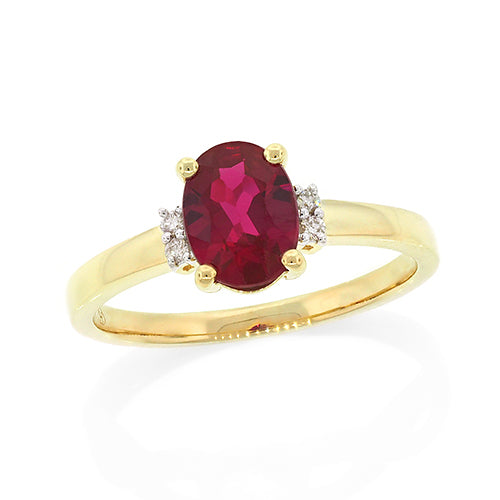 9ct Gold Oval Created Ruby & Diamond Ring