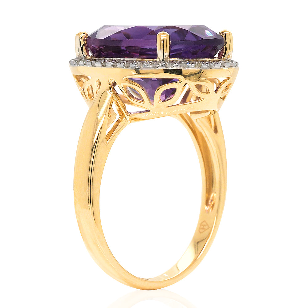 9ct Gold Amethyst and Diamond Halo Ring