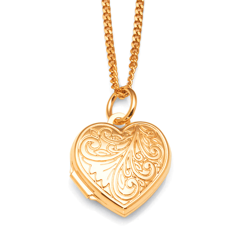 9ct Gold 15mm Etched Heart Locket