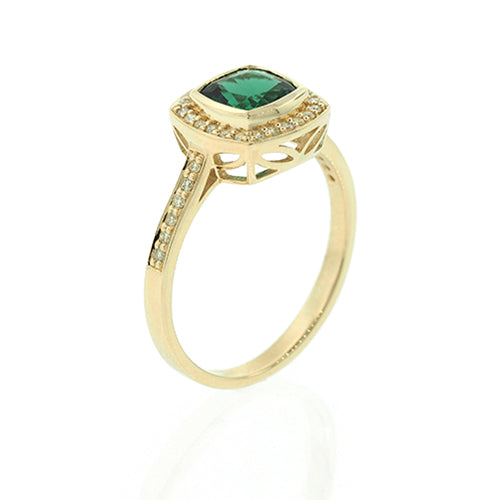 9ct Gold Created Emerald and Diamond Ring