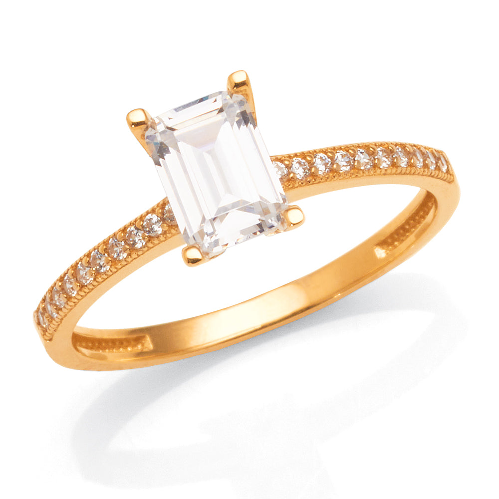 9ct Gold Emerald Cut Cubic Zirconia Ring