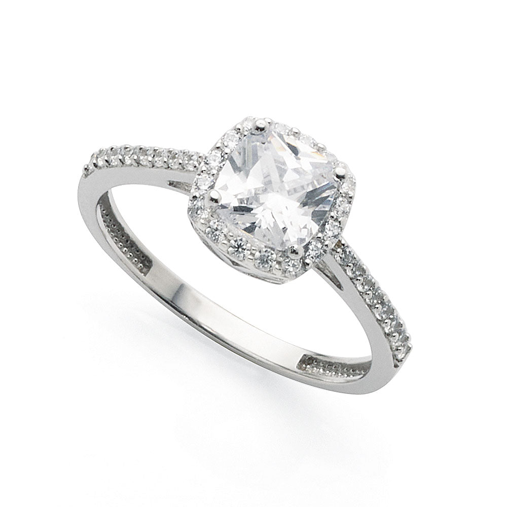 9ct White Gold Cubic Zirconia Halo Dress Ring