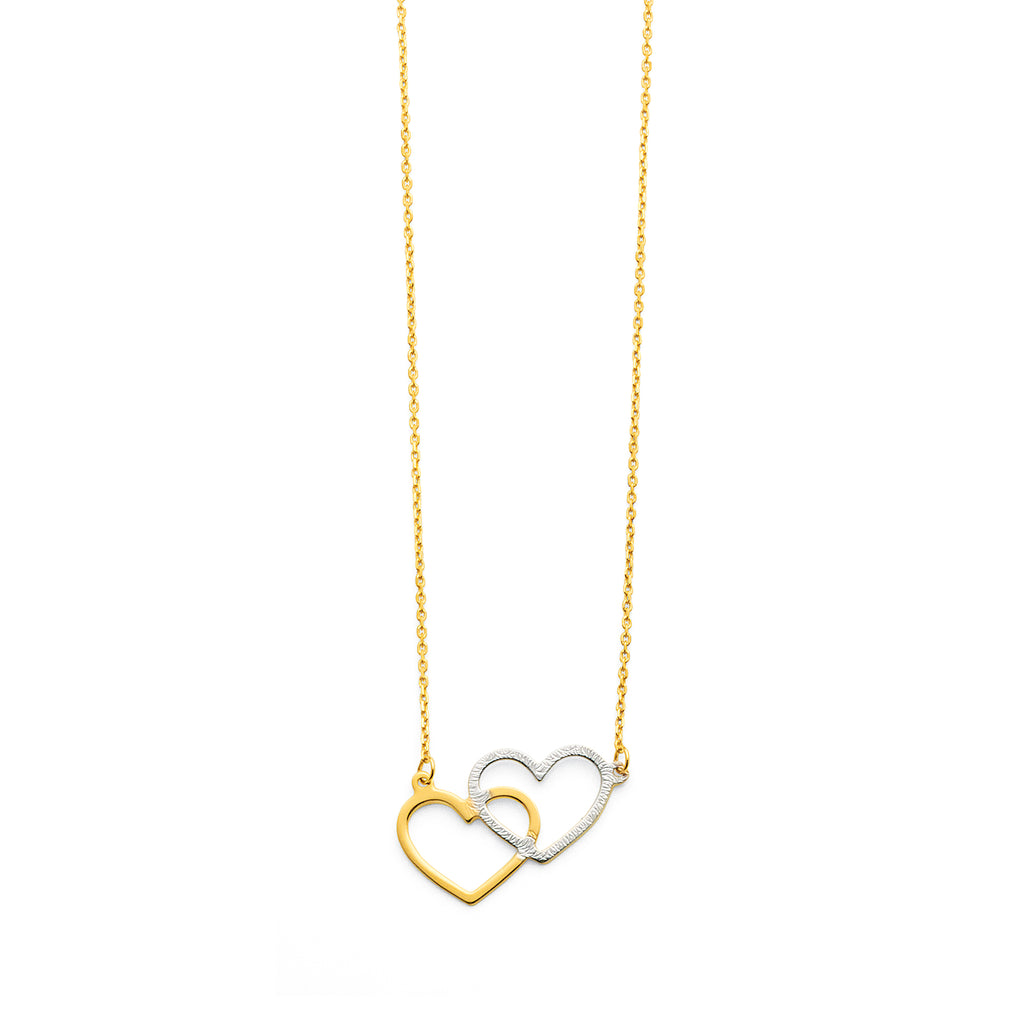 9ct 2-Tone Gold 45cm Double Heart Necklet