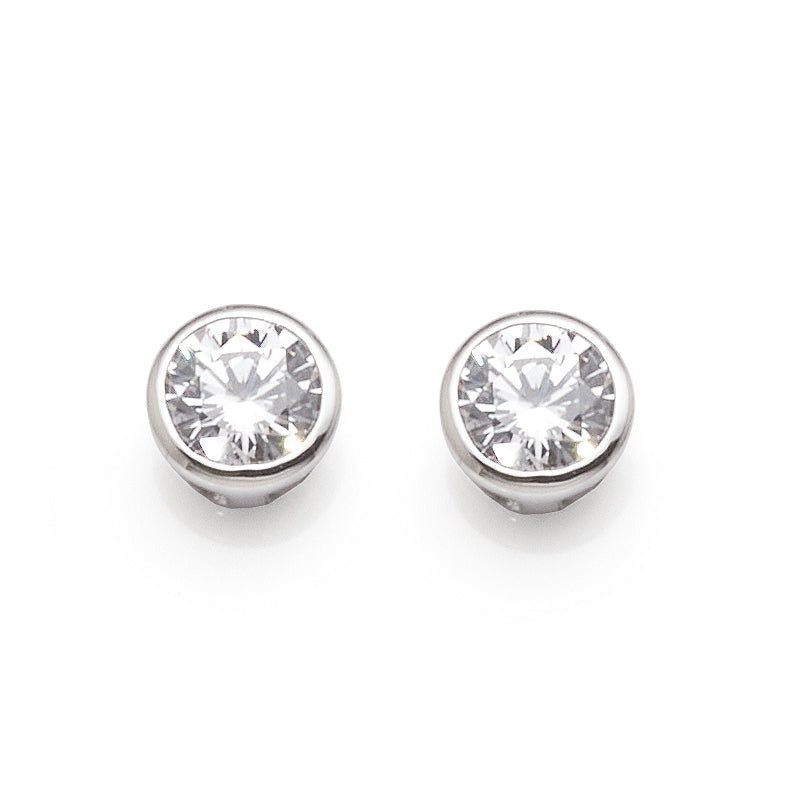 Sterling Silver 6mm Cubic Zirconia Rub-Over Studs