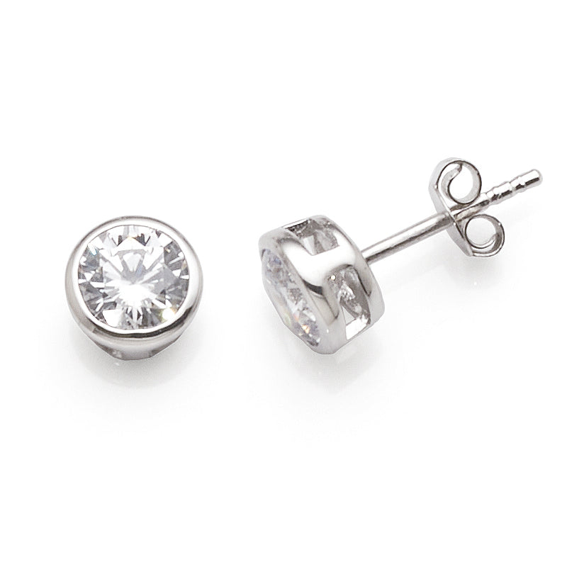 Sterling Silver 6mm Cubic Zirconia Rub-Over Studs