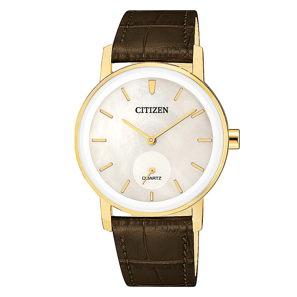 Citizen Gold Tone Brown Leather Strap Watch EQ9063-04D