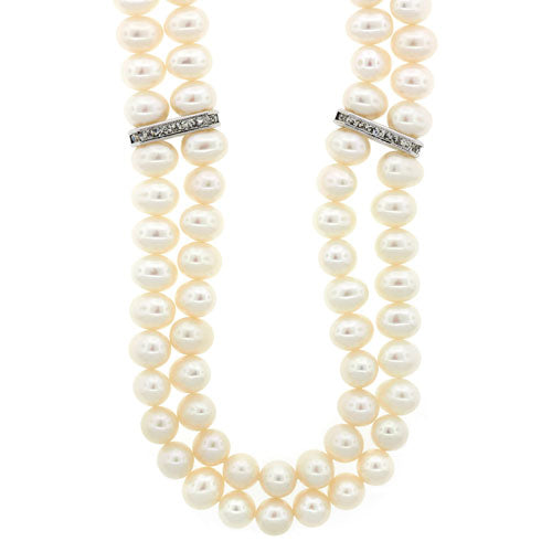 40cm Double Pearl & Crystal Necklet