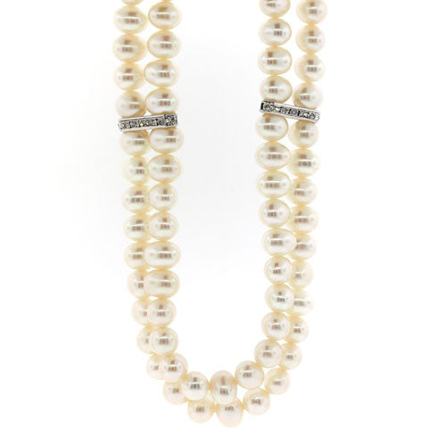 40cm Double Pearl & Crystal Necklet