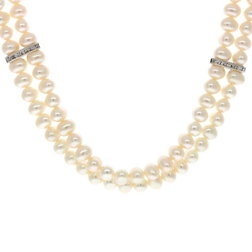 40cm Double Pearl & Crystal Necklet