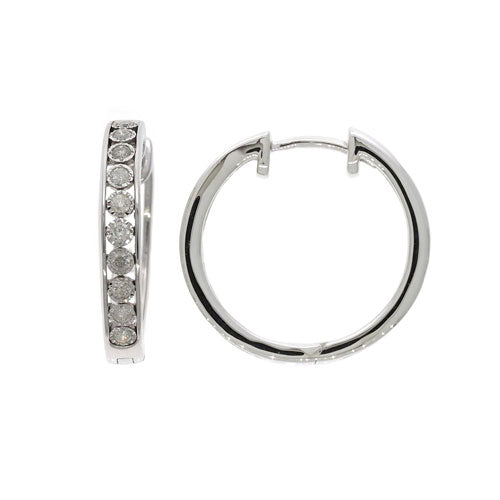 9ct White Gold Diamond Huggie Hoops TDW 0.25CT