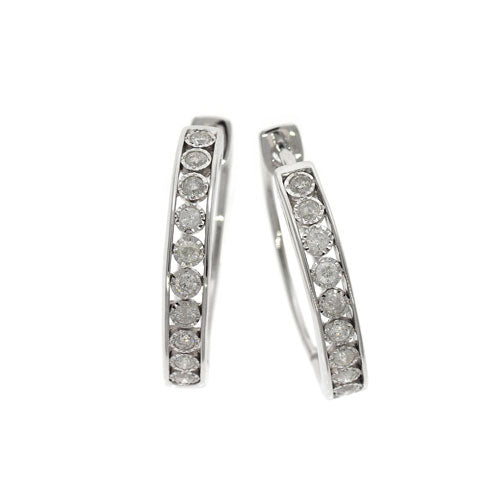 9ct White Gold Diamond Huggie Hoops TDW 0.25CT