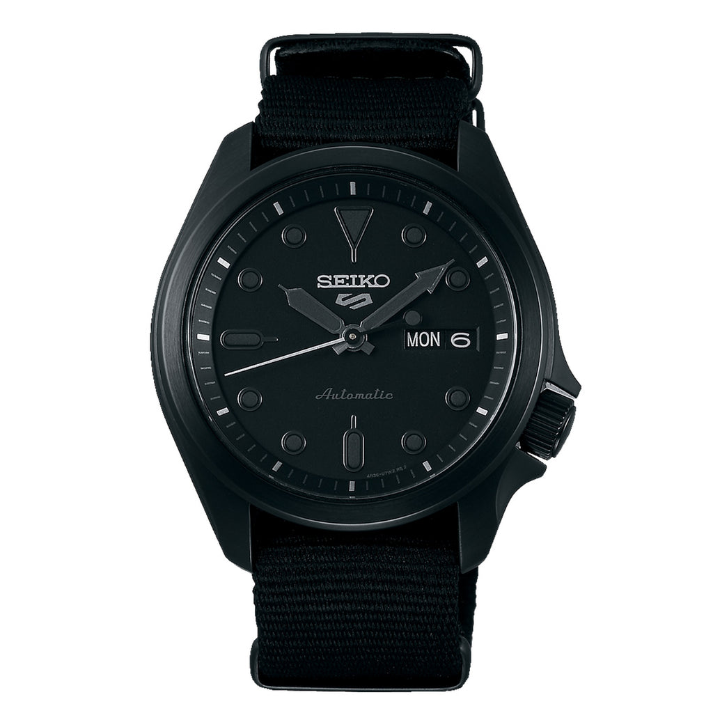 Seiko Black Stainless Steel Nylon Strap Watch SRPE69K