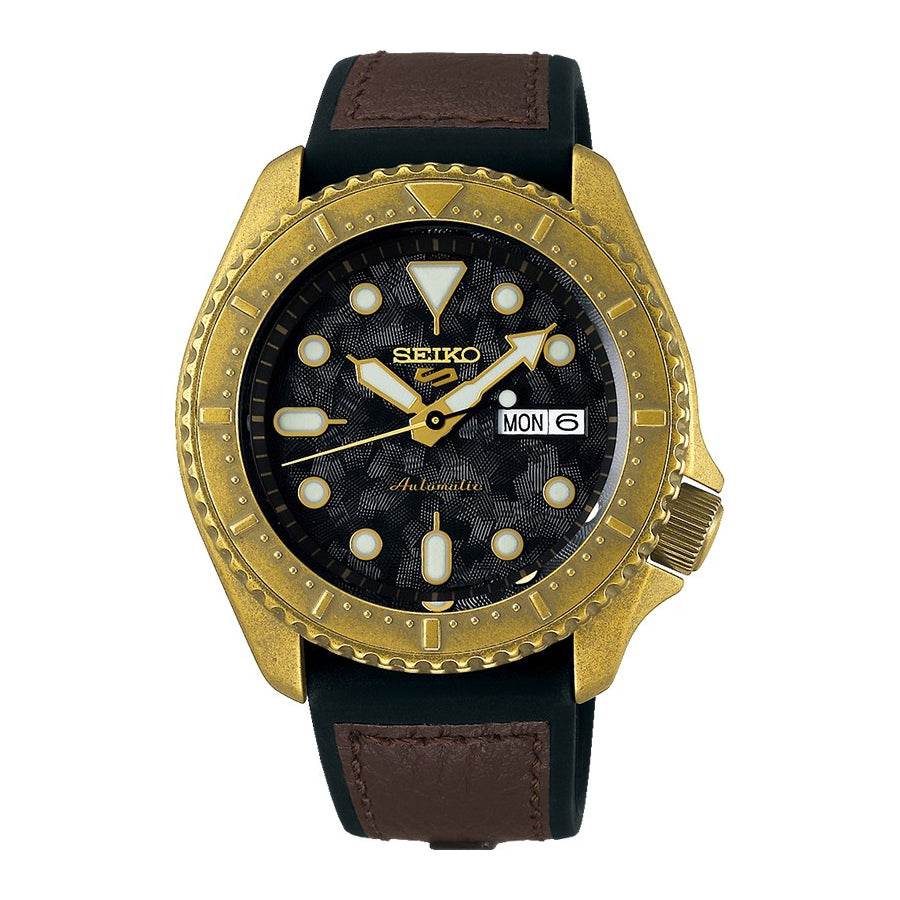 Seiko 5 Automatic Gold-Tone Brown Strap Watch SRPE80K