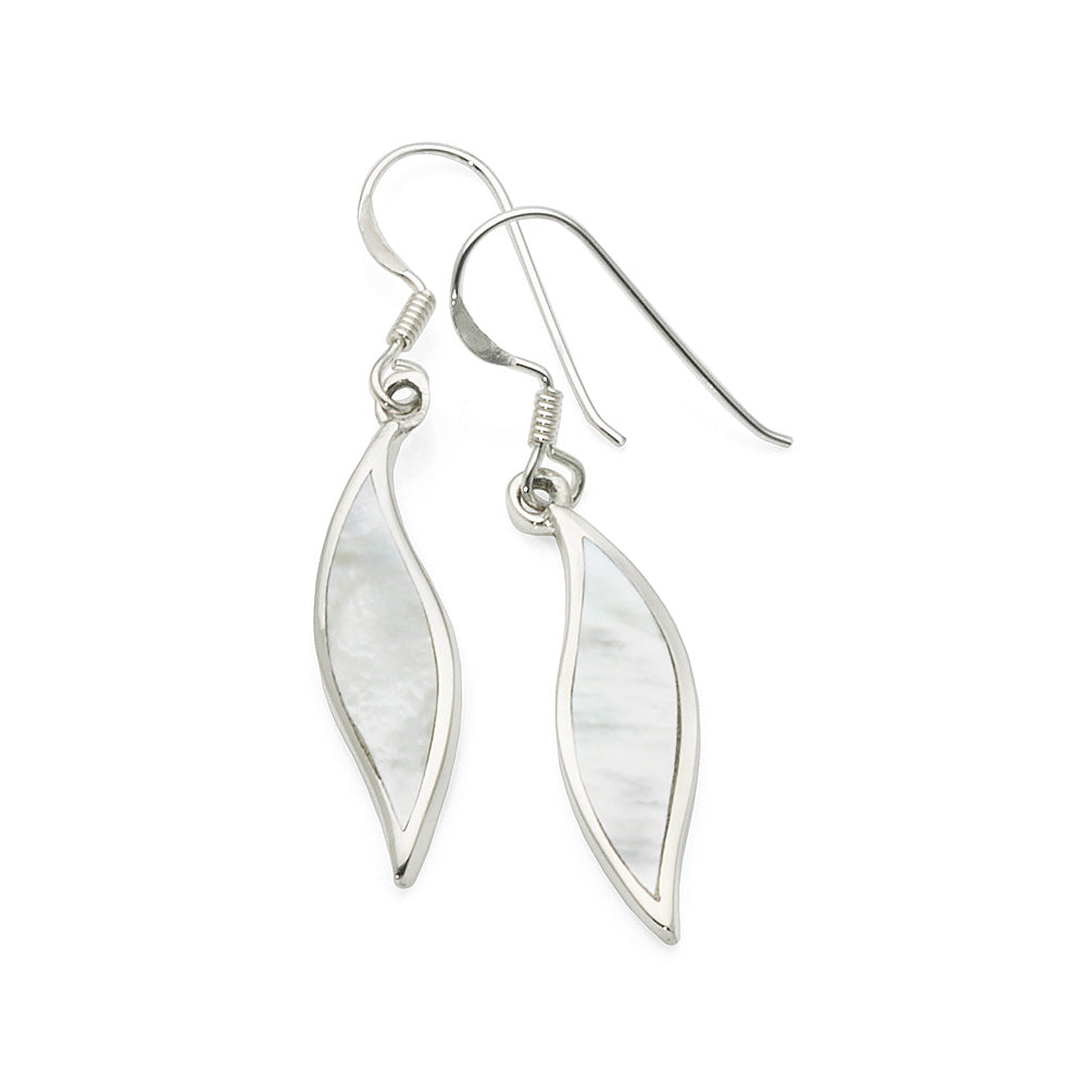 Sterling Silver Mother of Pearl Leaf Shape Drop Hook Earring