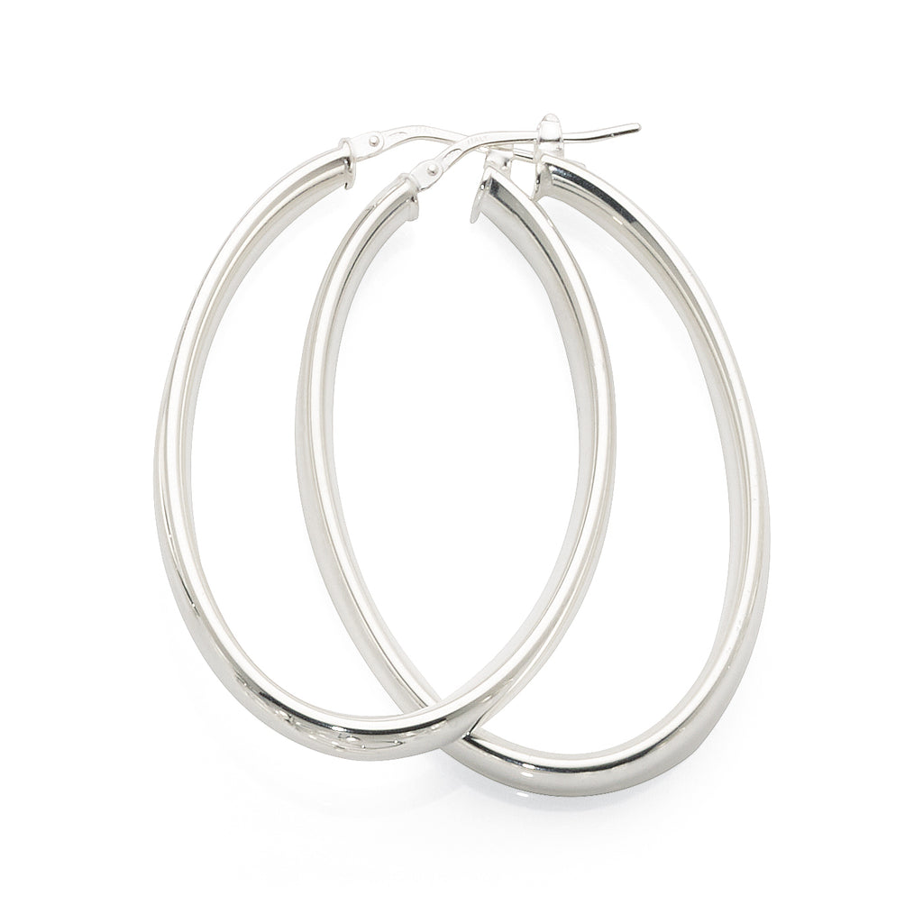 Sterling Silver Oval 40x25mm Plain Tube Hoops