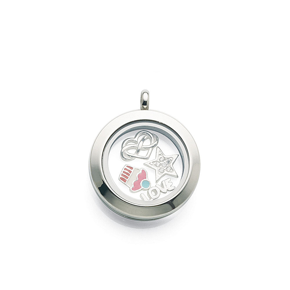 Stainless Steel 25mm Memories Locket with Floating Charms