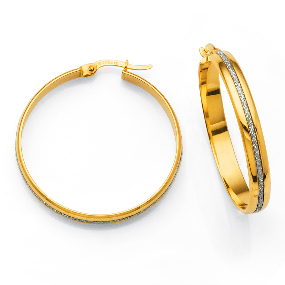 9ct 2-Tone Gold Bonded 30mm Hoop Earrings