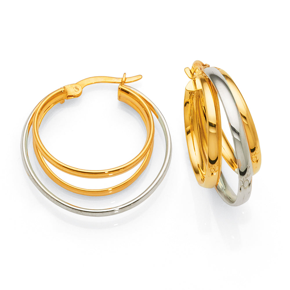 9ct 2-Tone Gold Bonded 23mm Layered Hoop Earrings