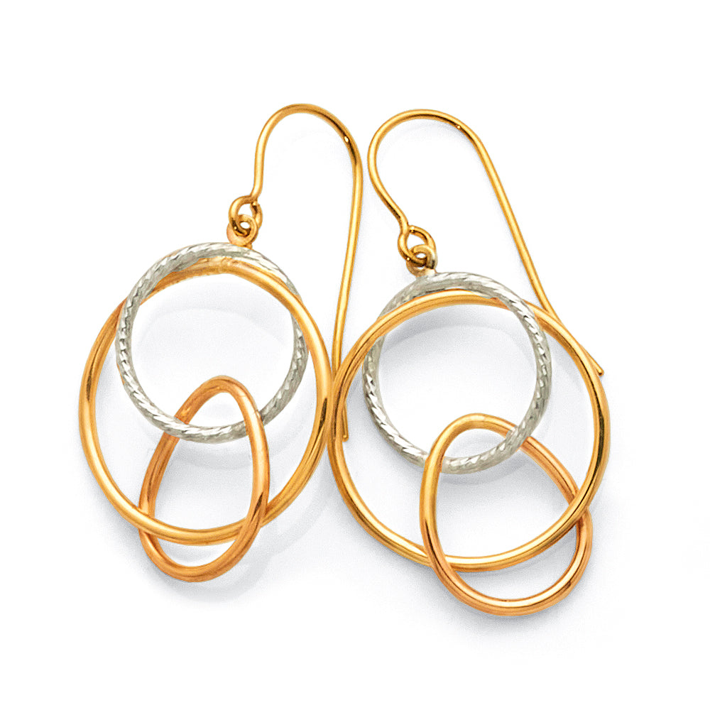 9ct 2-Tone Gold Interlocking Circle Hook Earrings